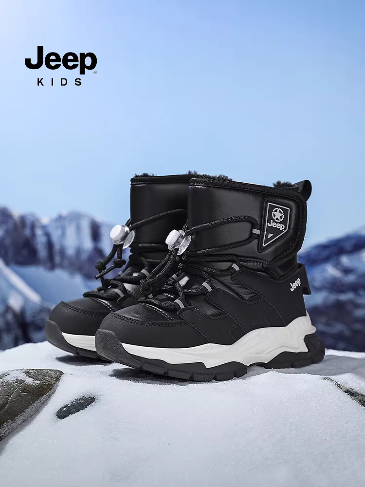 Giày bốt đi tuyết cho bé trai Jeep có lớp lót lông cừu và giày bốt cotton dày dặn dành cho mùa đông Đông Bắc, mẫu mới năm 2025, giày cotton cỡ lớn cho trẻ em