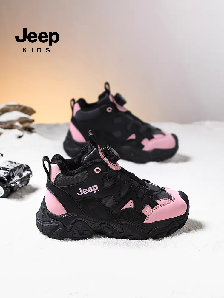 Giày trẻ em Jeep, giày thể thao trẻ em, giày da chống thấm nước cho bé gái, giày cotton cỡ lớn, giày bé trai lót lông mùa đông mới 2025