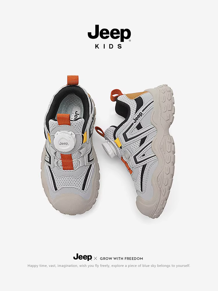 Giày thể thao trẻ em Jeep 2025 mẫu xuân mới, chất liệu lưới, khóa cài, giày chạy bộ cho bé trai, giày cho bé gái