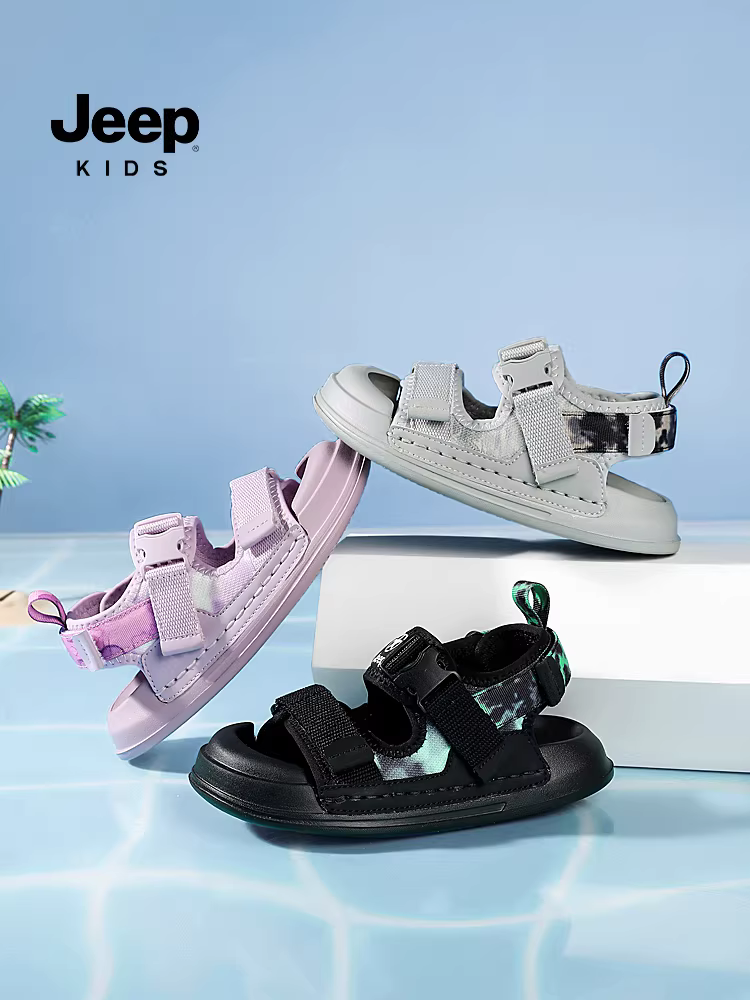 Dép thể thao trẻ em Jeep mùa hè 2025 mẫu mới, dép đi biển chống trơn mũi kín dành cho bé gái lớn tuổi