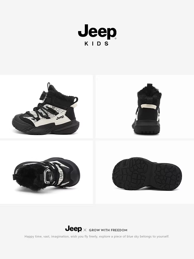 Giày bốt trẻ em Jeep chất liệu cotton, giữ ấm mùa đông, lót lông cừu, chống thấm nước, chống trơn trượt, kiểu cao cổ, mẫu mới 2025