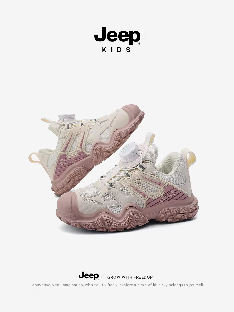Giày trẻ em Jeep, giày thể thao đế mềm cho bé gái, giày nhẹ mùa hè cho bé trai, giày trẻ em mới 2025 có nút, giày lưới thoáng khí