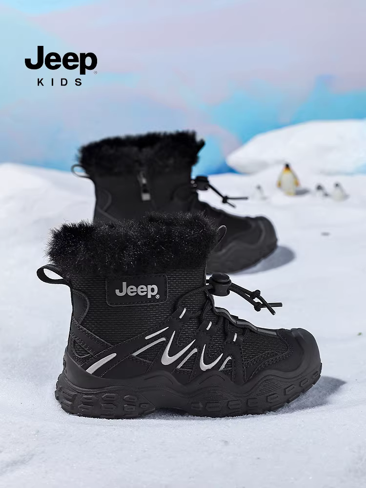 Giày bốt mùa đông lót lông cừu cho bé trai Jeep, kiểu mới 2025, chất liệu cotton dày dặn, giữ ấm, chống lạnh, dành cho vùng Đông Bắc.
