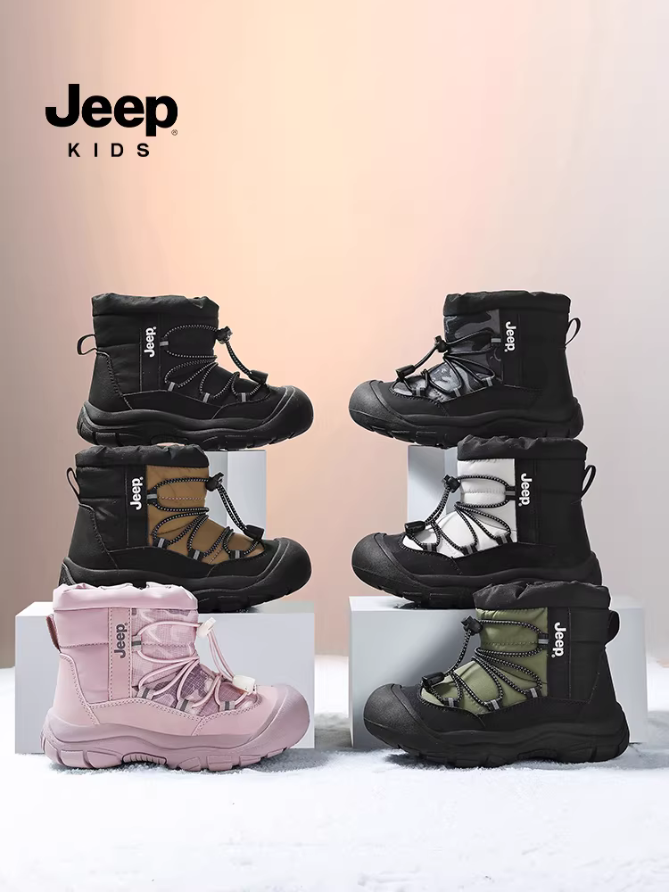 Giày bốt giữ ấm chống thấm nước cho bé trai Jeep, kiểu mới mùa đông 2025, lót lông cừu, giày bông cỡ lớn dành cho bé trai vùng Đông Bắc