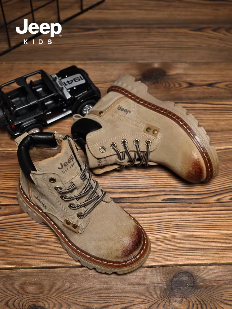 Giày bảo hộ trẻ em Jeep Giày bốt nam phong cách Anh Quốc Giày bốt ngắn nữ kiểu mới 2025 Giày bốt da thật dành cho học sinh tiểu học