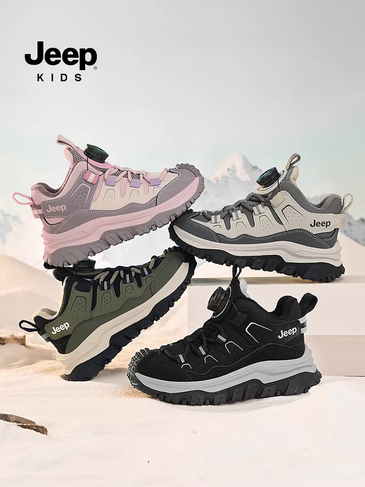 Giày trẻ em Jeep mùa đông lót lông cừu giữ ấm bằng cotton, giày da mới 2025, giày thể thao trẻ em gái
