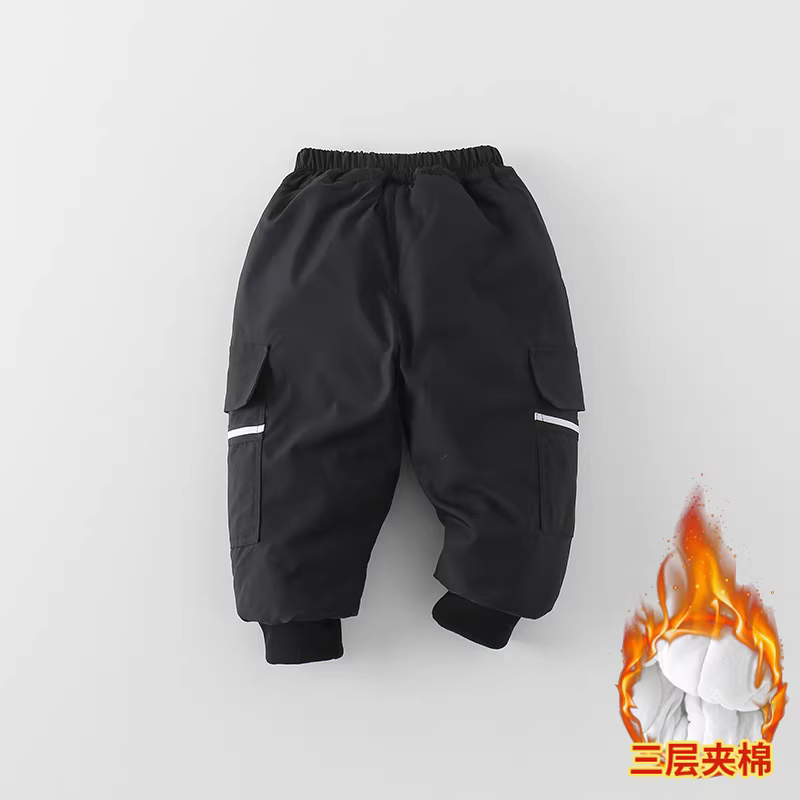 Quần cargo bé trai mùa đông 2025 lót lông dày dặn, kiểu dáng thời trang, ấm áp AK349