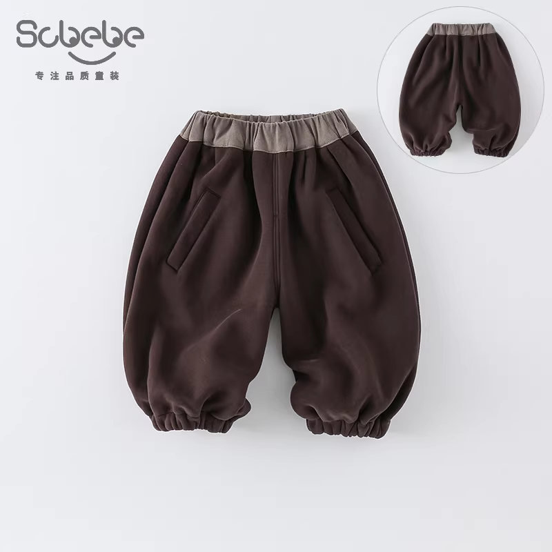 Quần trẻ em cho bé trai, kiểu mới mùa đông 2025, phong cách thường ngày, rộng rãi, đa năng, dành cho trẻ mới biết đi và trẻ nhỏ, lót lông cừu, quần dài dày dặn, hợp thời trang.