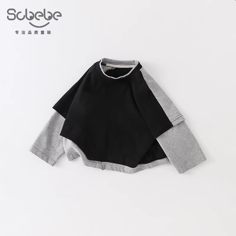 Áo nỉ thu đông 2025 kiểu mới cho bé trai, áo thun phối màu tay dài, áo nỉ trẻ em thời trang