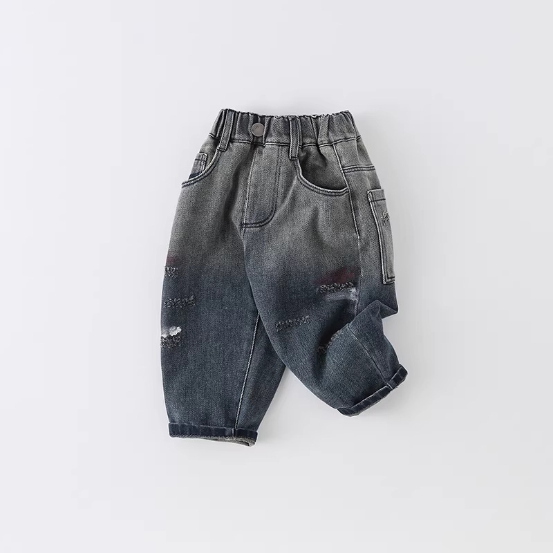 Quần jean trẻ em thu đông 2025 kiểu mới thời trang đa năng in mặt cười cho bé trai quần dài AK880