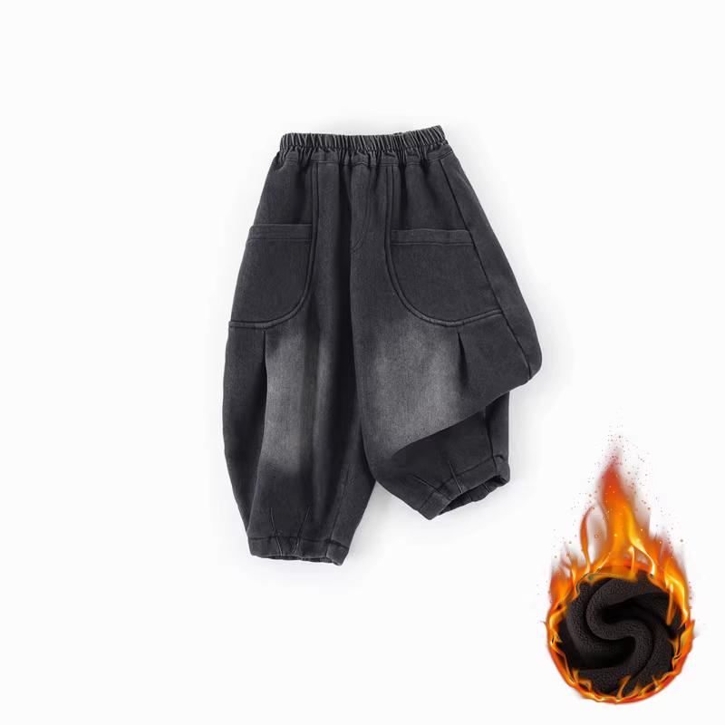 Quần jean lót lông cừu trẻ em mùa đông 2025 kiểu mới quần dài đa năng siêu ấm C-K416