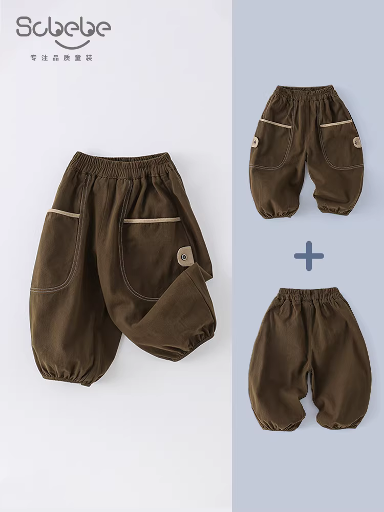 Quần cargo cotton trẻ em xuân thu 2025, quần trẻ em mới, quần dài trẻ nhỏ, thời trang thu đông bé trai