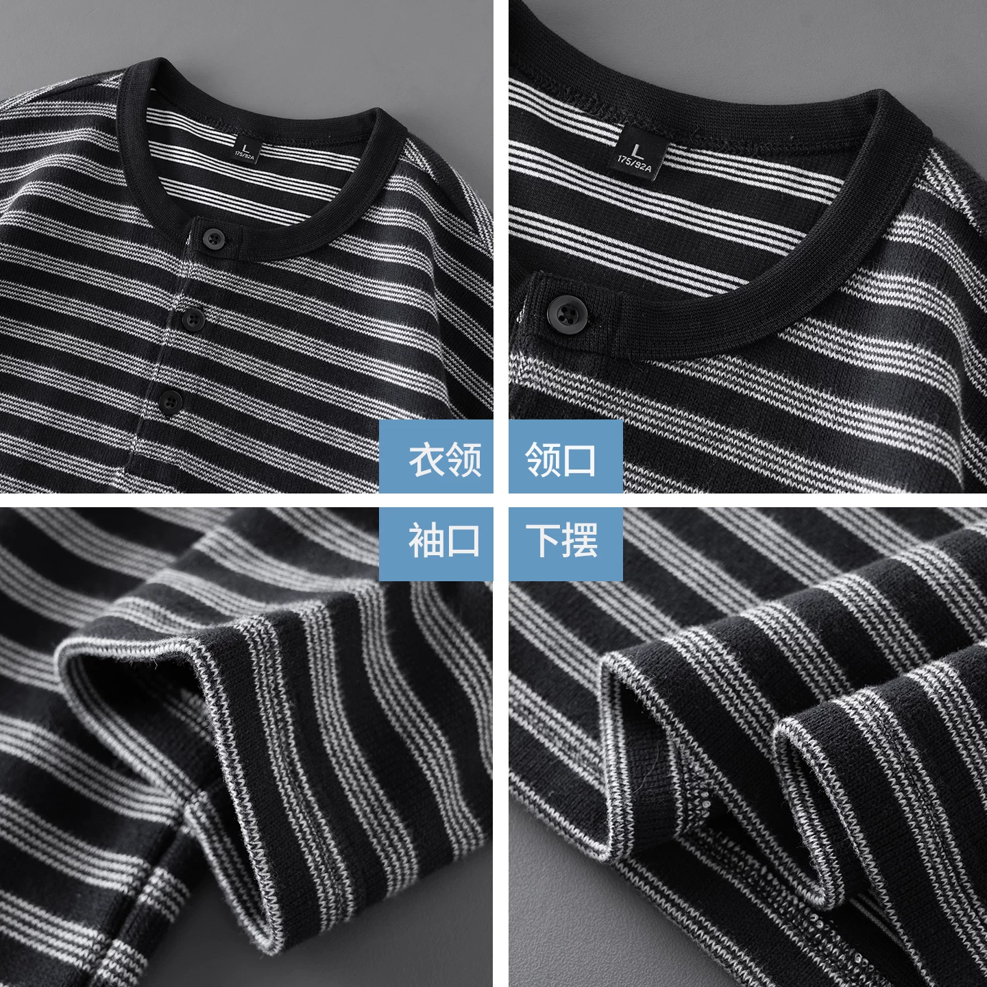 Áo thun cổ henley hạng nặng OMZM360G dành cho nam, áo sơ mi henley dài tay cổ điển kiểu Mỹ mùa thu với áo chui đầu sọc phối màu