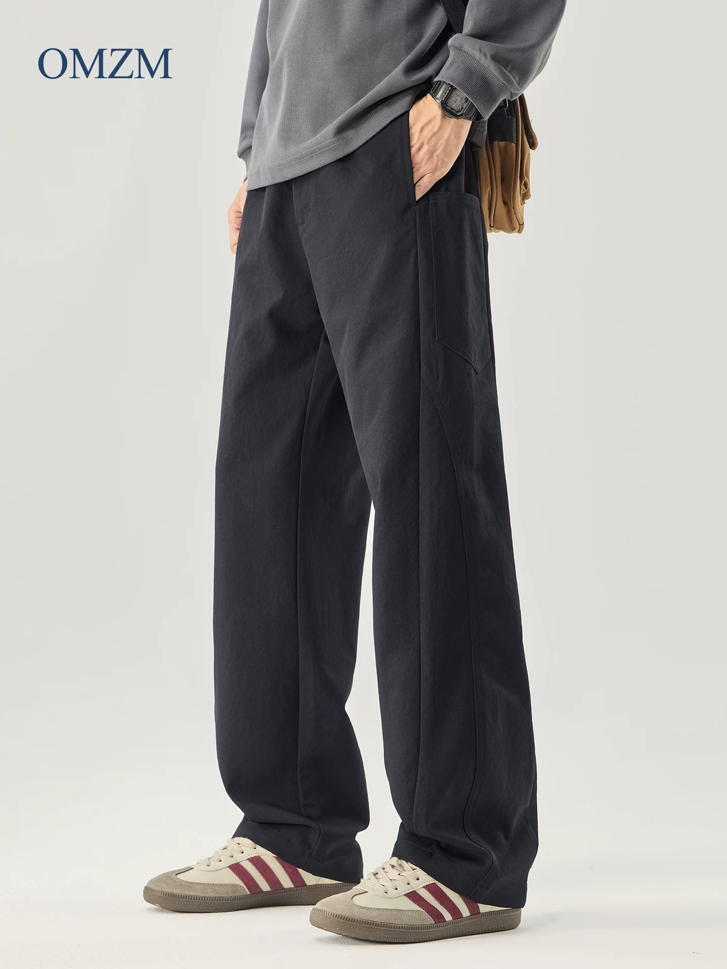 Quần cargo ống thẳng kiểu Mỹ OMZM dành cho nam, quần ống rộng dáng rộng mùa thu đông, quần thể thao kiểu kiếm lưỡi liềm dành cho giới trẻ
