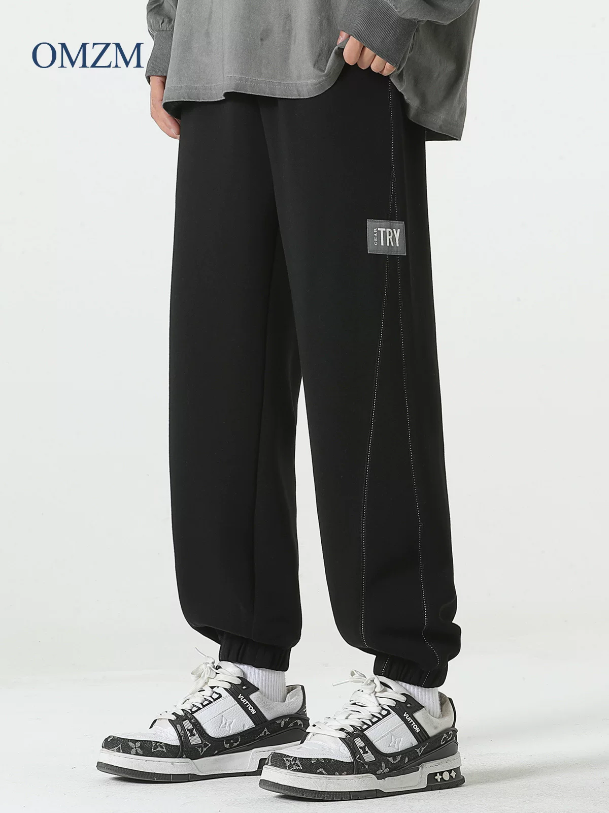 Quần jogger thể thao hạng nặng kiểu Mỹ OMZM dành cho nam, quần thường ngày phối màu hợp thời trang mùa thu mới, quần thể thao màu xám dành cho bé trai.