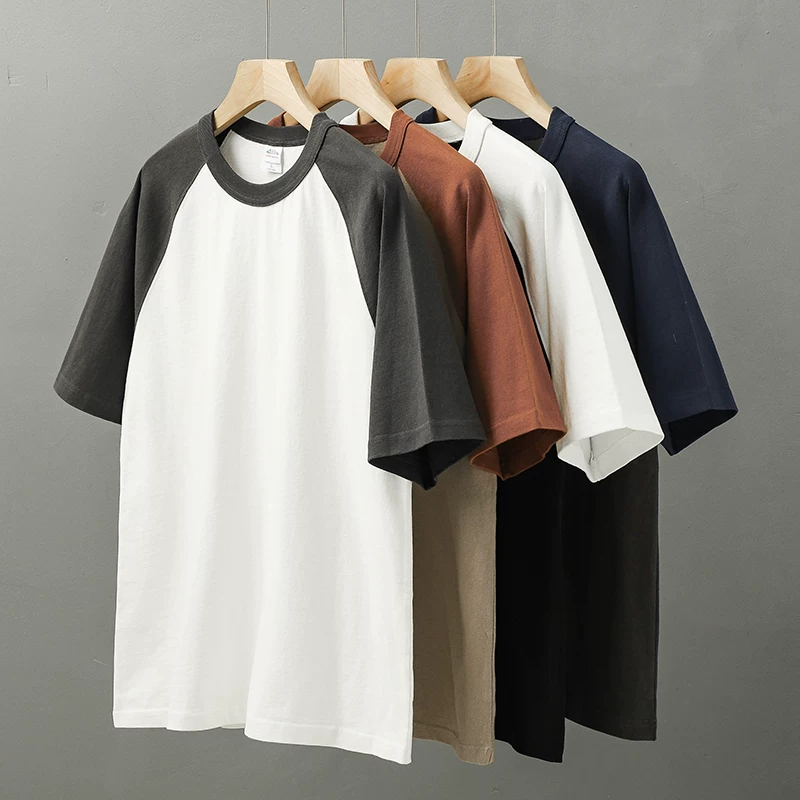 Áo thun nam tay raglan kiểu Mỹ OMZM 400g, chất liệu cotton nguyên chất, màu phối mùa hè, tay ngắn, kiểu nửa tay