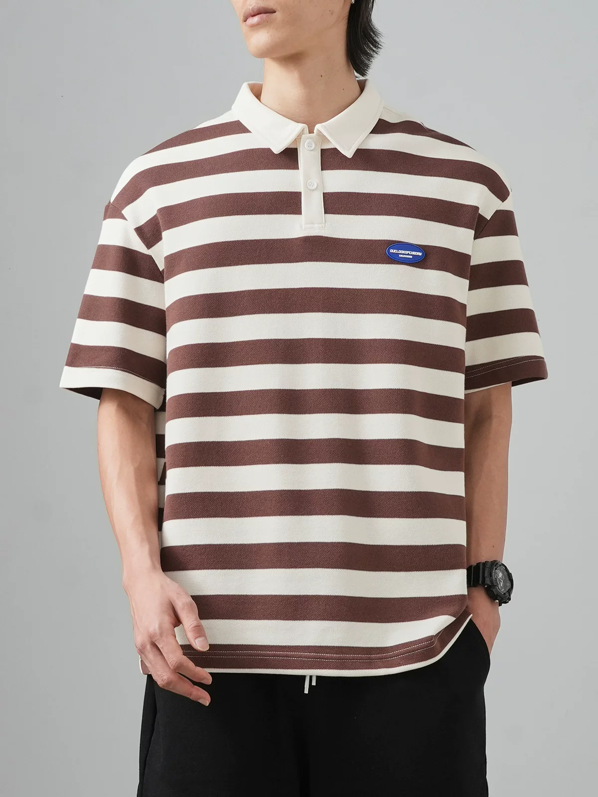 【Piqué Cotton】Áo polo sọc nặng cân dành cho nam, tay ngắn, dáng rộng mùa hè, áo thun cổ bẻ, áo polo nửa tay phối màu.