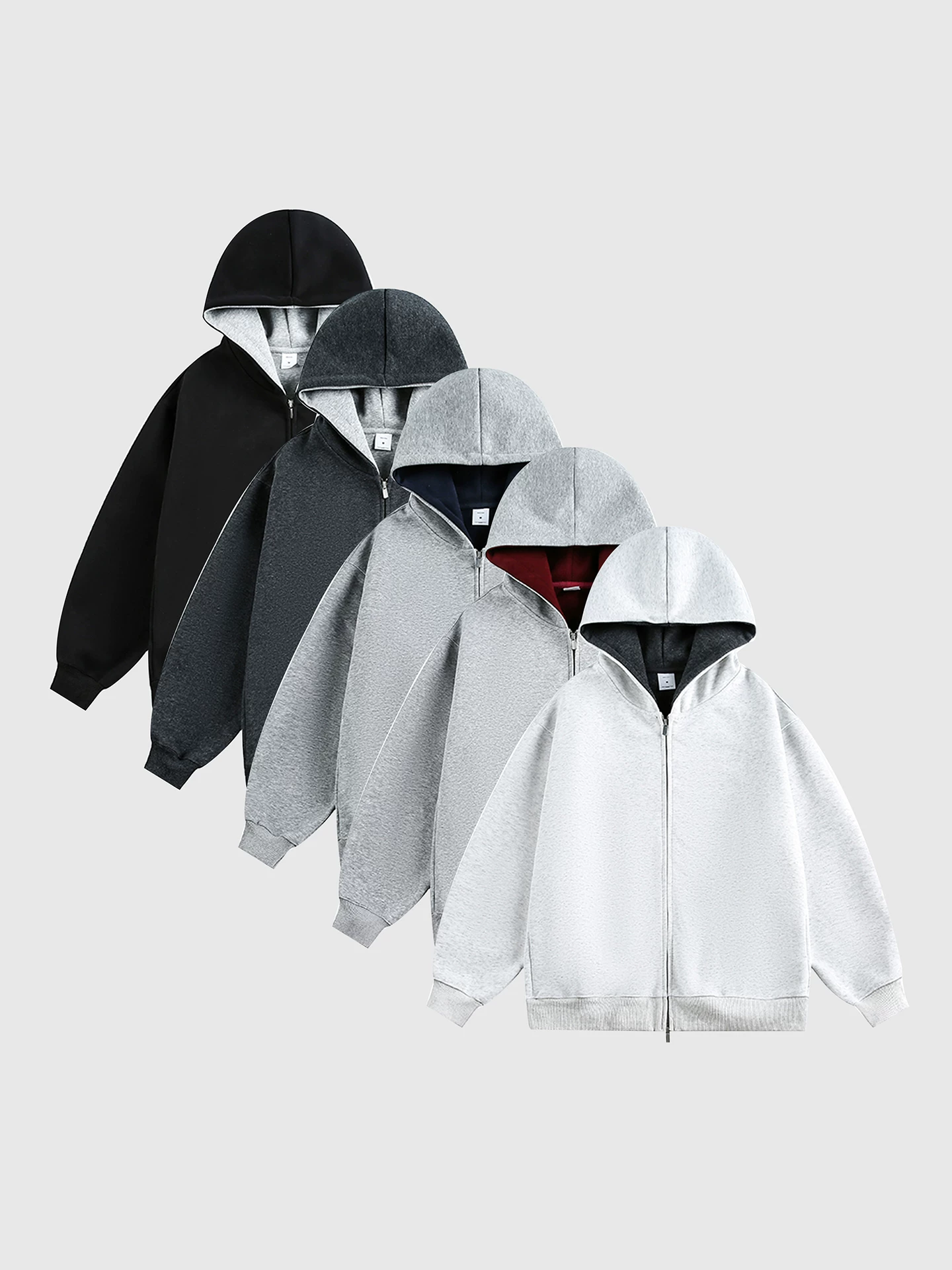 Áo nỉ có mũ trùm đầu màu khối OMZM dành cho nam, áo cardigan đường phố cổ điển kiểu Mỹ mùa đông, dáng rộng, áo khoác có dây kéo đôi