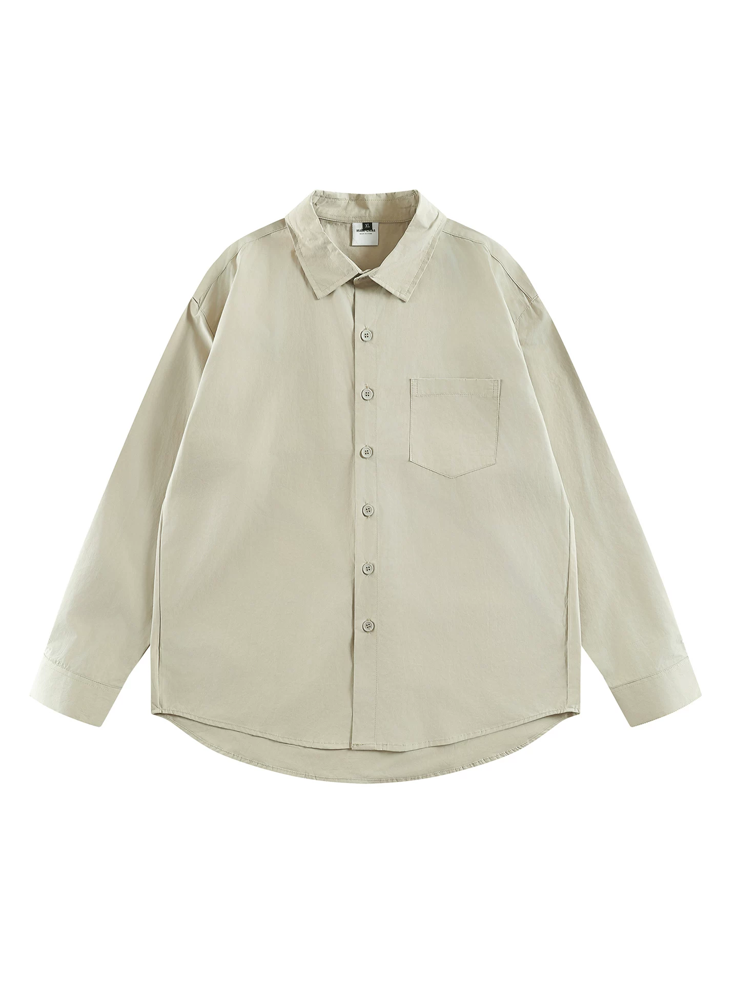 Áo sơ mi dài tay bằng cotton nguyên chất hạng nặng OMZM dành cho nam, áo sơ mi có túi dáng rộng phong cách Nhật Bản mùa thu, áo khoác bảo hộ lao động màu trơn cổ bẻ