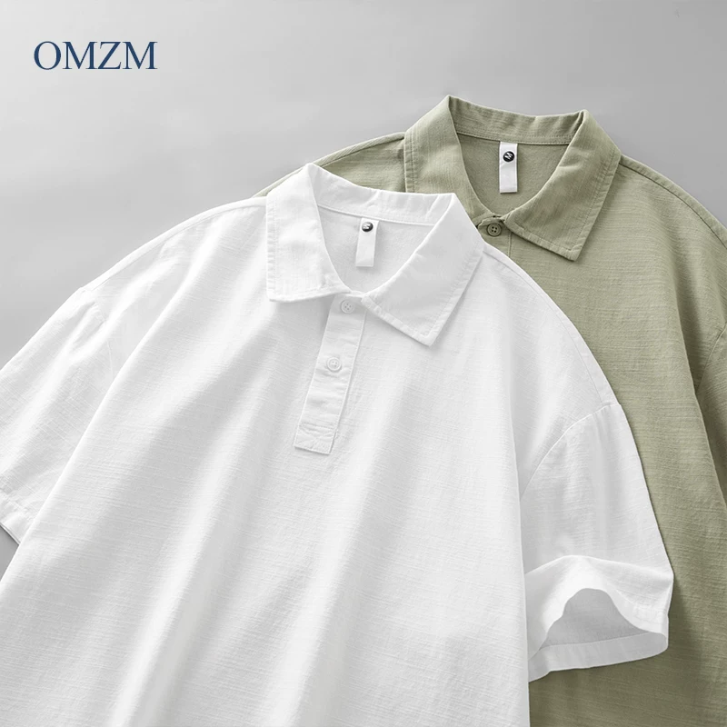Áo sơ mi POLO ngắn tay dáng rộng OMZM dành cho nam giới trong mùa hè, áo thun dáng rộng có cổ cao cấp, áo polo màu trơn thể thao và giải trí