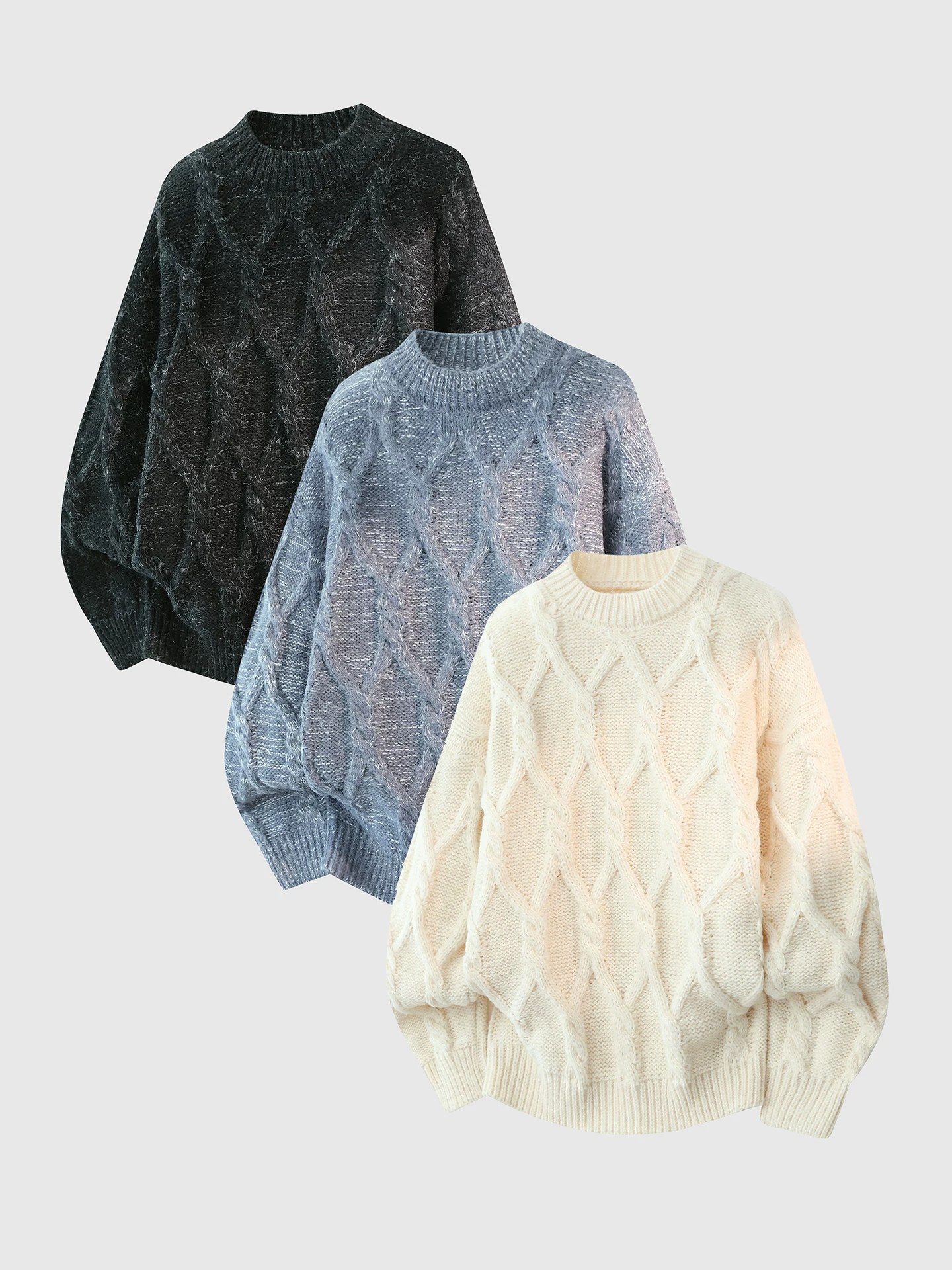 Áo len dệt kim xoắn OMZM dành cho nam, áo sơ mi lót bên trong dày dặn ấm áp mùa đông, áo len dệt kim cổ tròn đơn giản.