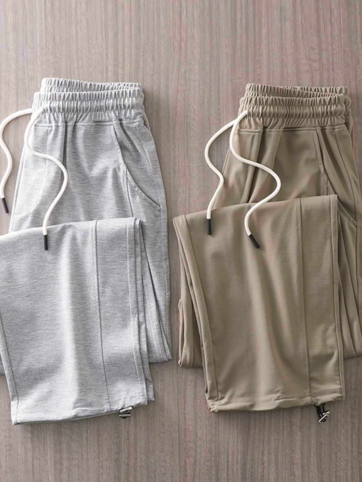 Quần thể thao vải lụa băng kiểu Mỹ OMZM dành cho nam, quần thể thao mỏng nhanh khô mùa hè, quần dài dáng rộng có dây rút, quần dài thường ngày