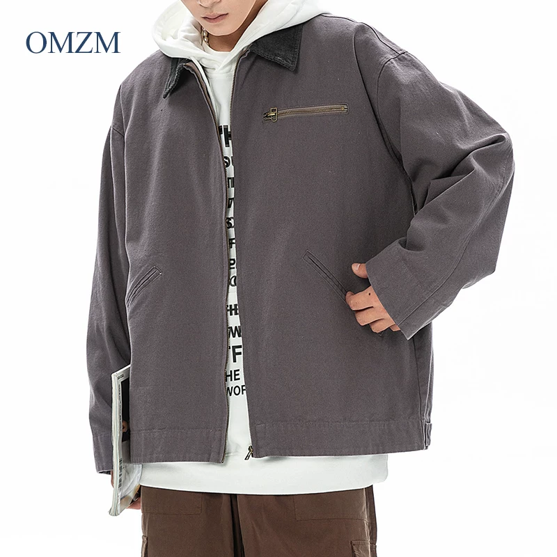 Áo khoác có ve áo kiểu Mỹ OMZM dành cho nam, áo khoác dày giữ ấm ngoài trời chống gió mùa thu đông, áo gió phối màu thông thường.