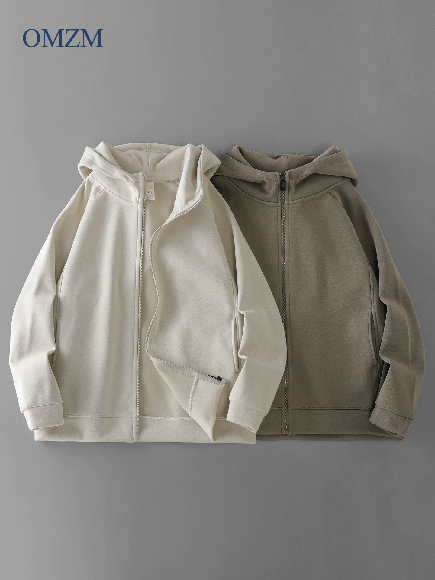 Áo len cardigan bằng len và lụa OMZM dành cho nam, áo khoác có mũ trùm đầu dày dặn, ấm áp, có lót lông cừu mùa đông, áo khoác có khóa kéo rộng rãi.