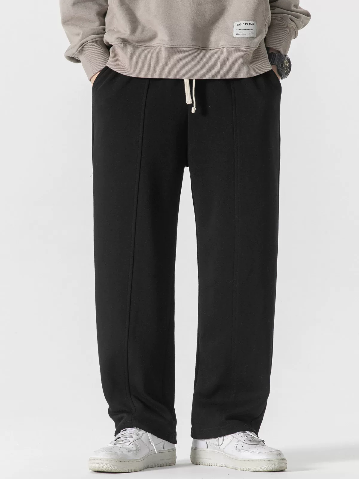 Quần jogger có dây rút hạng nặng OMZM dành cho nam, quần dài dáng rộng phong cách Mỹ mùa xuân và mùa thu, quần thể thao màu xám