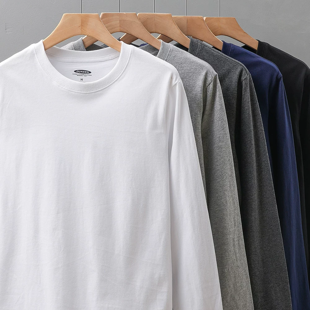 OMZM Áo thun dài tay bằng cotton nguyên chất hạng nặng 230g kiểu Mỹ dành cho nam, lớp lót mùa xuân và mùa thu, áo len cổ tròn, áo lót màu trơn, áo mùa thu.