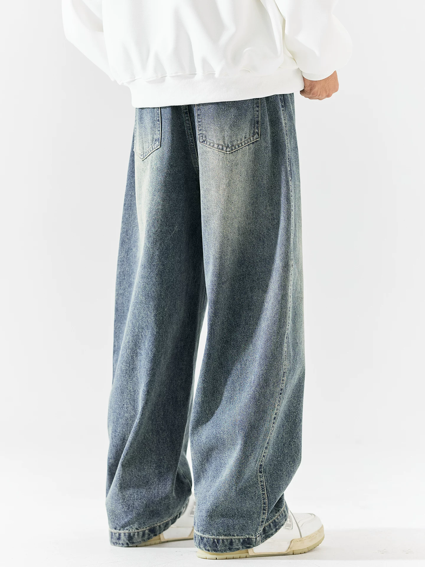 Quần jean denim nặng, giặt mài kiểu OMZM480G dành cho nam, phong cách retro Mỹ mùa thu, dáng rộng, ống thẳng, quần thể thao