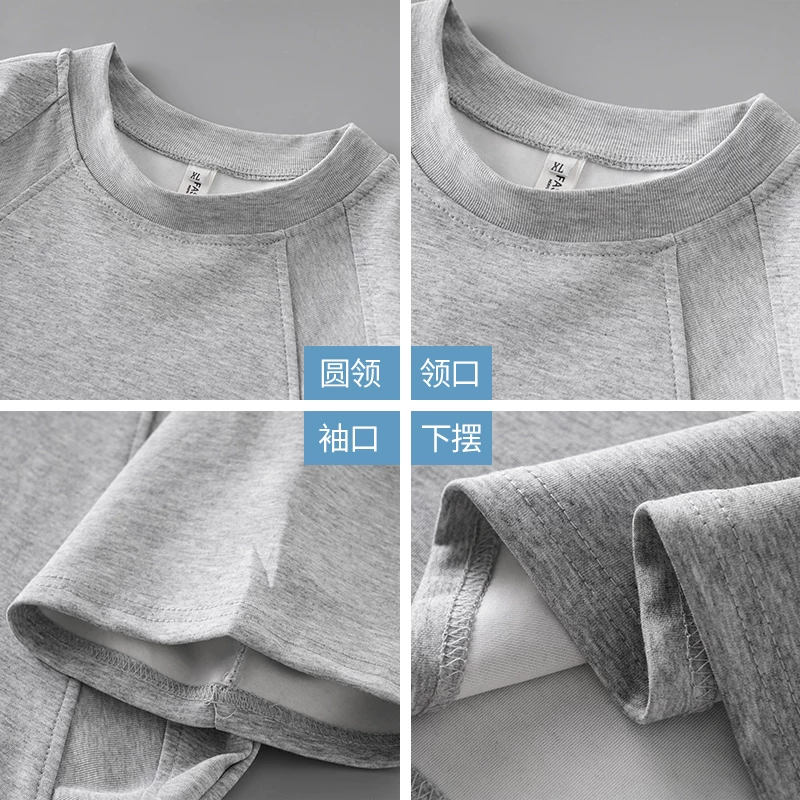 Áo thun ngắn tay bằng vải cotton hạng nặng OMZM280G dành cho nam, áo thun trắng chắp vá mùa hè, dáng rộng, tay lửng vai thường.