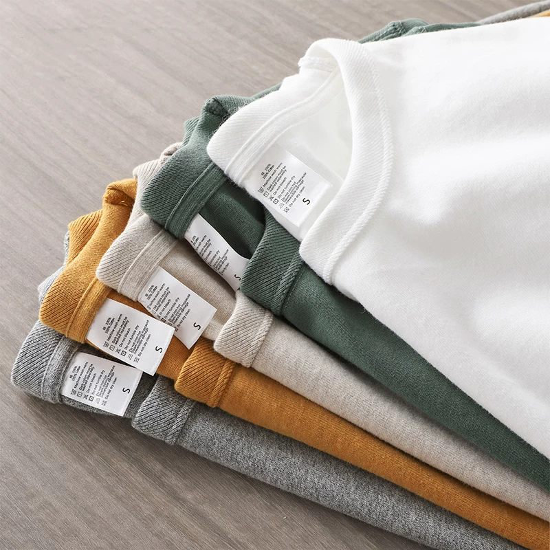 Áo thun dài tay hạng nặng 320g kiểu Mỹ dành cho nam, áo len cổ tròn màu trơn thu đông, chất liệu cotton nguyên chất, áo lót cao cấp được chải kỹ.