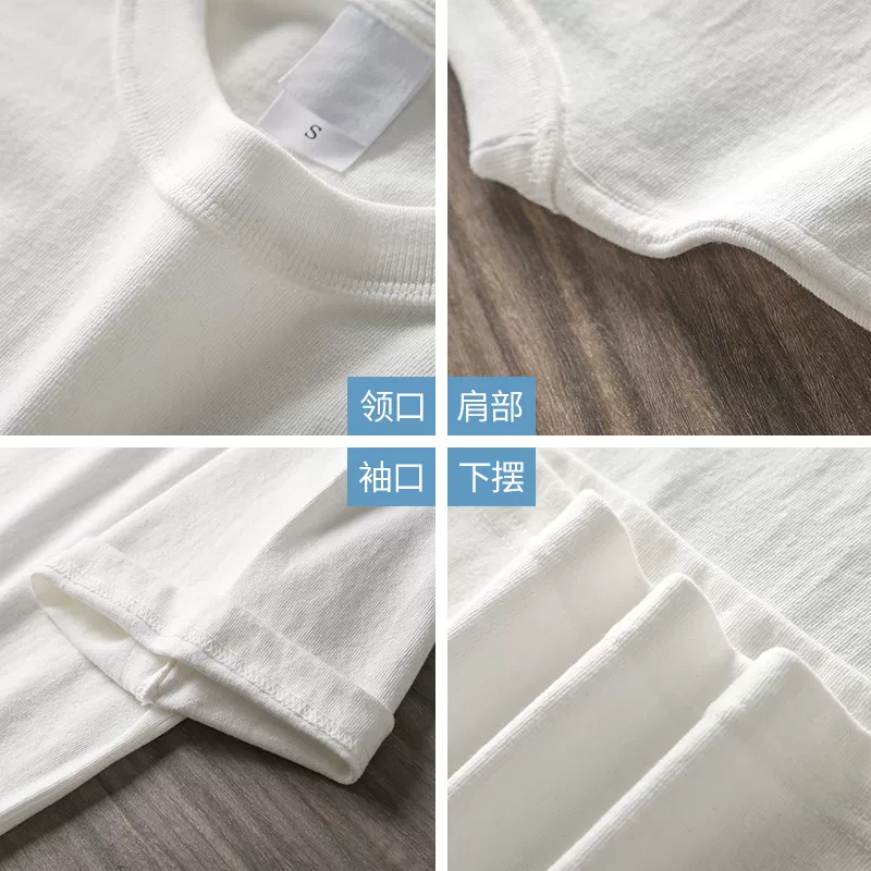 Áo thun nam tay ngắn nặng 400g ba lớp, áo lót mùa đông, áo thun cotton trắng ngoại cỡ kiểu Mỹ.