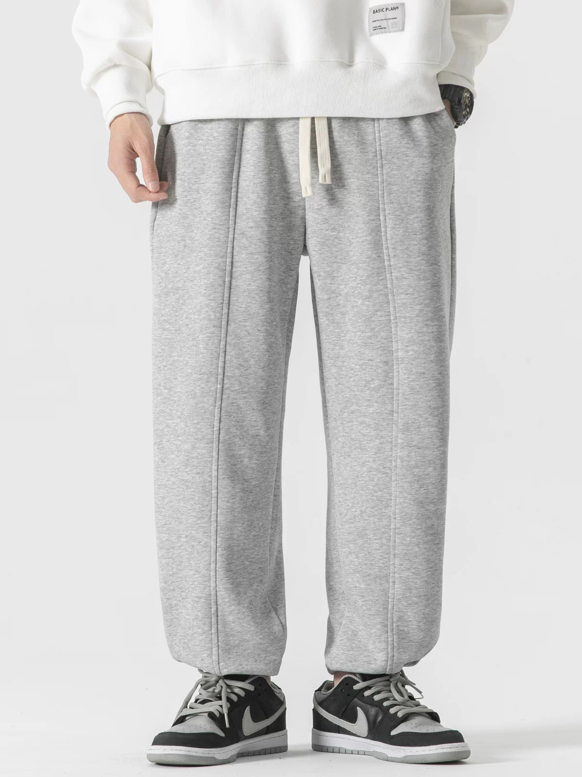 Quần jogger có dây rút hạng nặng OMZM dành cho nam, quần ống rộng kiểu Mỹ mùa thu, quần thể thao màu xám thông thường dành cho bé trai