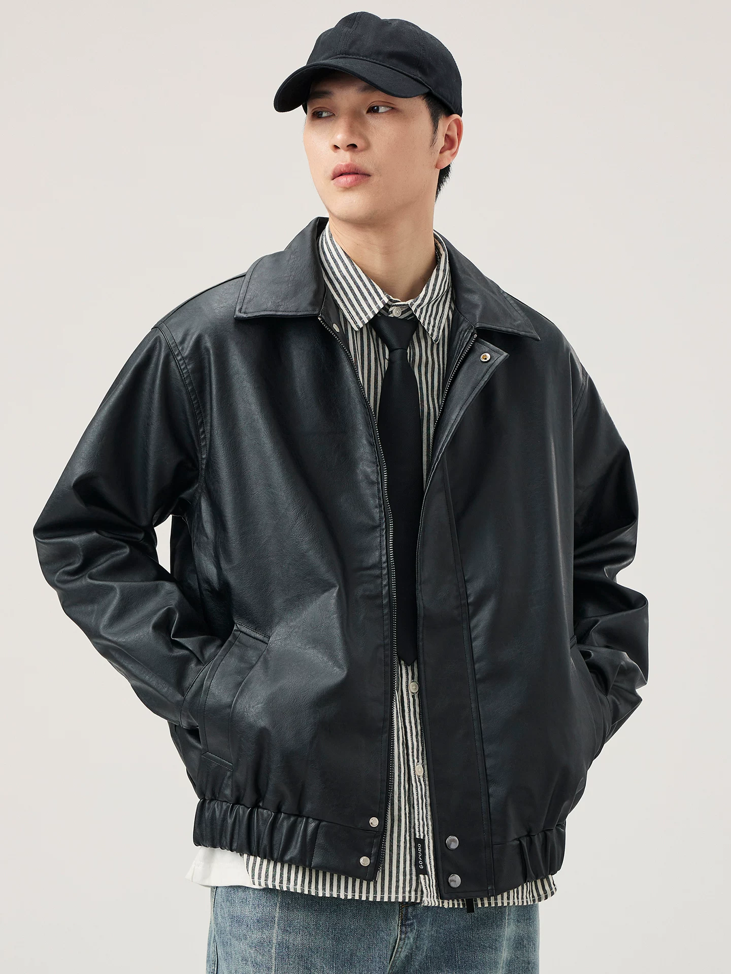 Áo khoác da OMZM Melard dành cho nam, mùa thu đông, áo khoác biker ngắn dáng rộng theo phong cách cổ điển Mỹ, áo khoác da PU phong cách cá tính