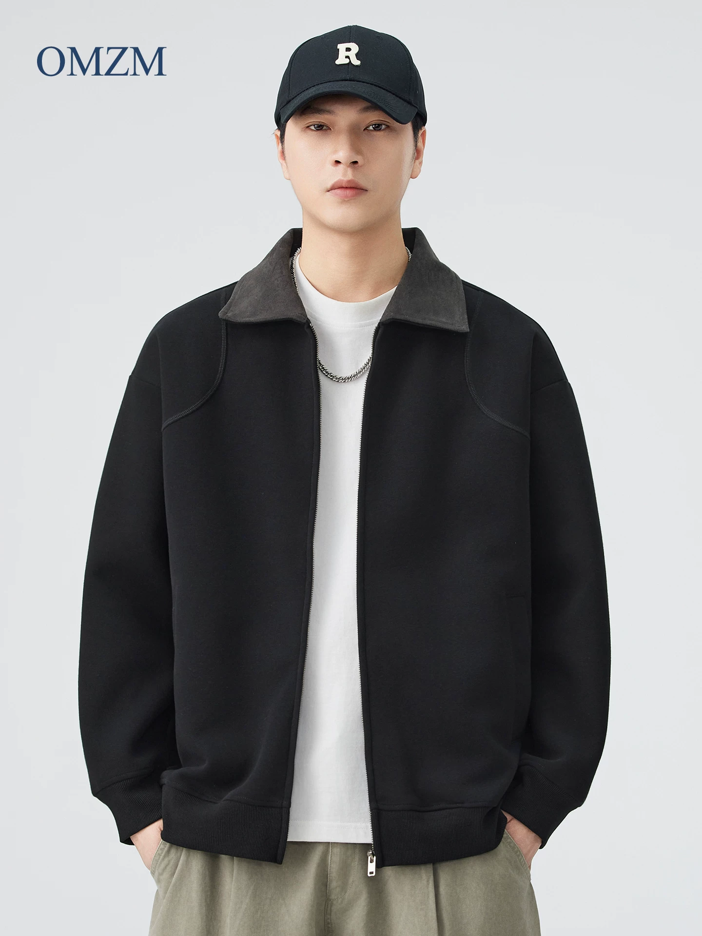 Áo khoác hạng nặng OMZM dành cho nam, mùa thu đông, áo len cardigan hạng nặng 420G, áo khoác công sở dáng rộng cổ điển kiểu Mỹ