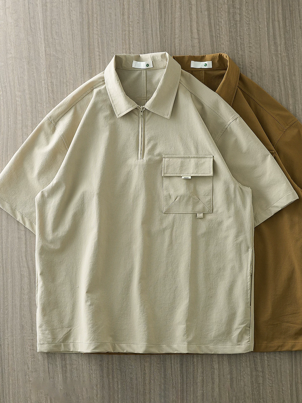 OMZM Áo sơ mi POLO kiểu Mỹ làm việc bằng vải lụa băng kiểu Mỹ ngắn tay dành cho nam mùa hè mỏng thoáng khí nhanh khô Áo thun dáng rộng có cổ nửa tay