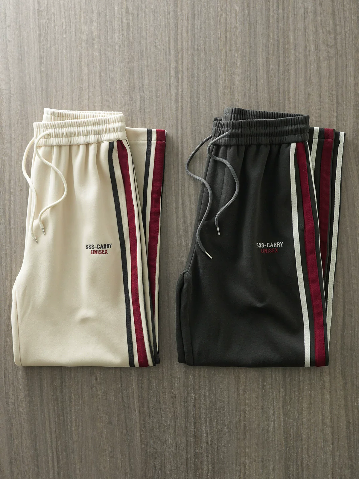 Quần thể thao sọc OMZM dành cho nam, quần thể thao thêu chữ hợp thời trang mùa thu, quần dài dáng rộng thẳng thường ngày