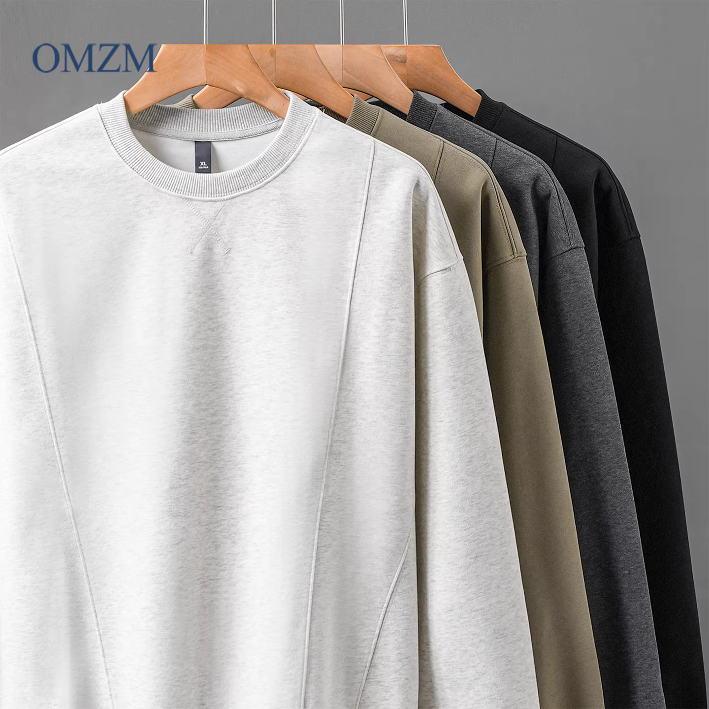 Áo len cổ tròn hạng nặng OMZM380G dành cho nam, phong cách Mỹ mùa thu đông, áo chui đầu dày dặn màu trơn cao cấp ấm áp