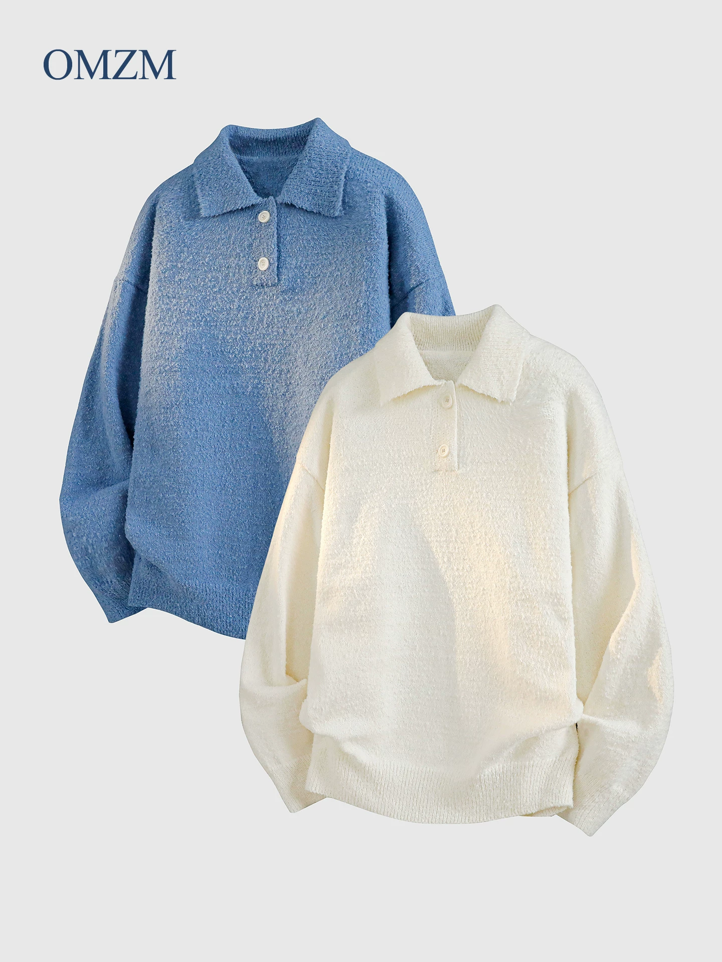 Áo len dệt kim có cổ OMZM dành cho nam, lót lông cừu mùa đông, dày dặn, ấm áp, lớp bên trong, áo len kiểu POLO đơn giản và đa năng.
