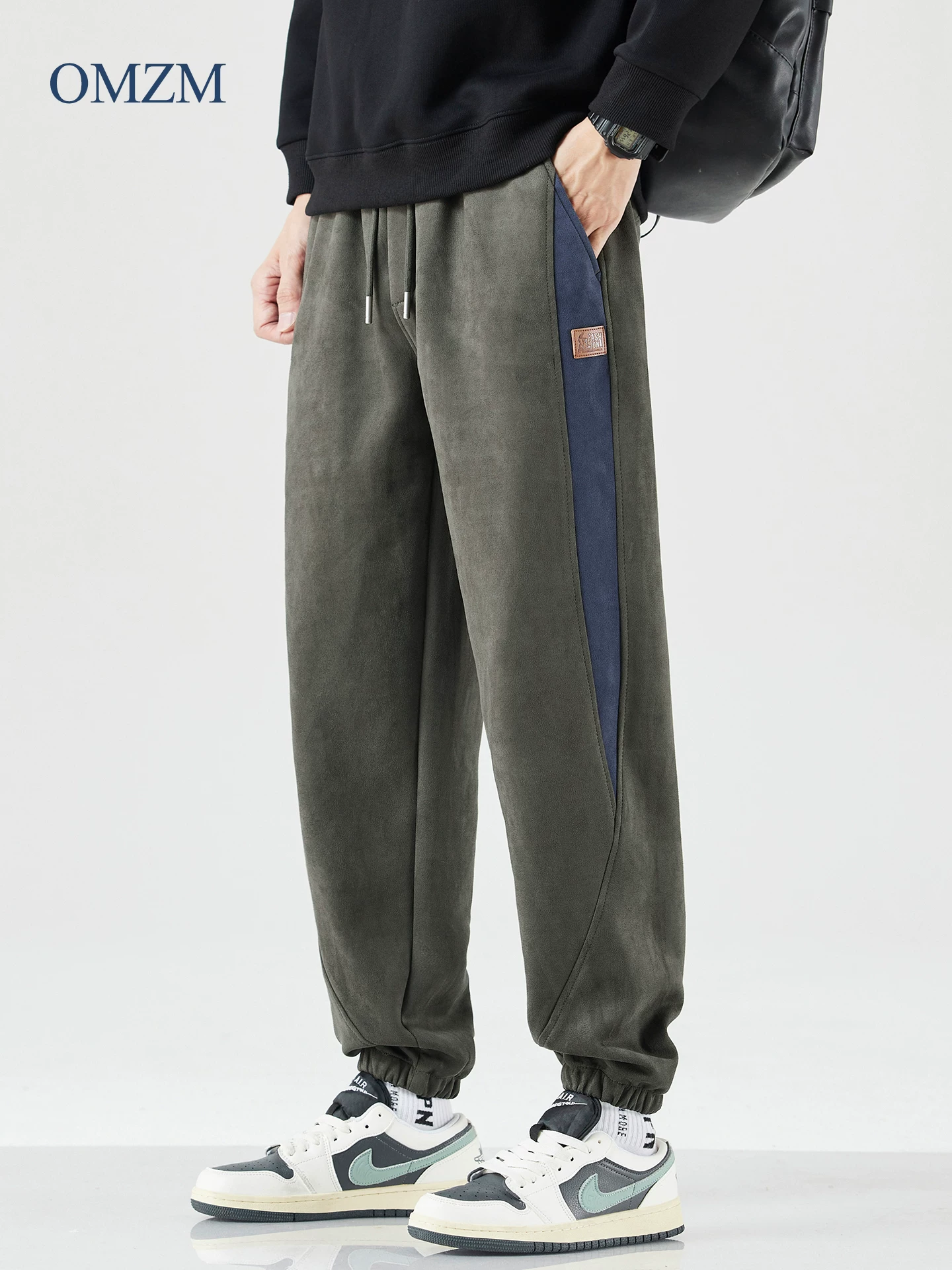 Quần jogger thể thao hạng nặng OMZM dành cho nam, quần harem phối màu phong cách retro Mỹ mùa thu, quần thể thao cargo phối vải rộng rãi