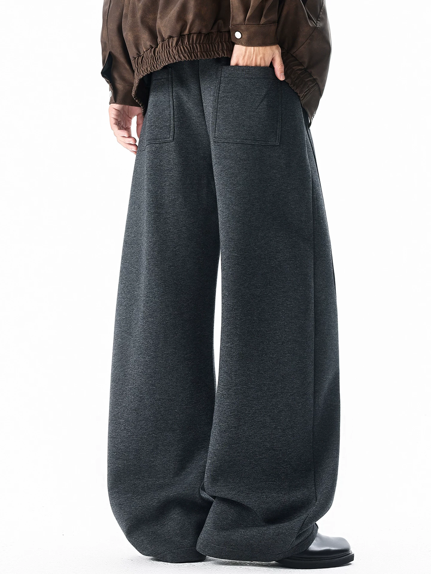 Quần thường ngày lót lông cừu hạng nặng OMZM dành cho nam, quần dáng rộng ống thẳng dáng rộng mùa đông, quần thể thao dày dặn ấm áp