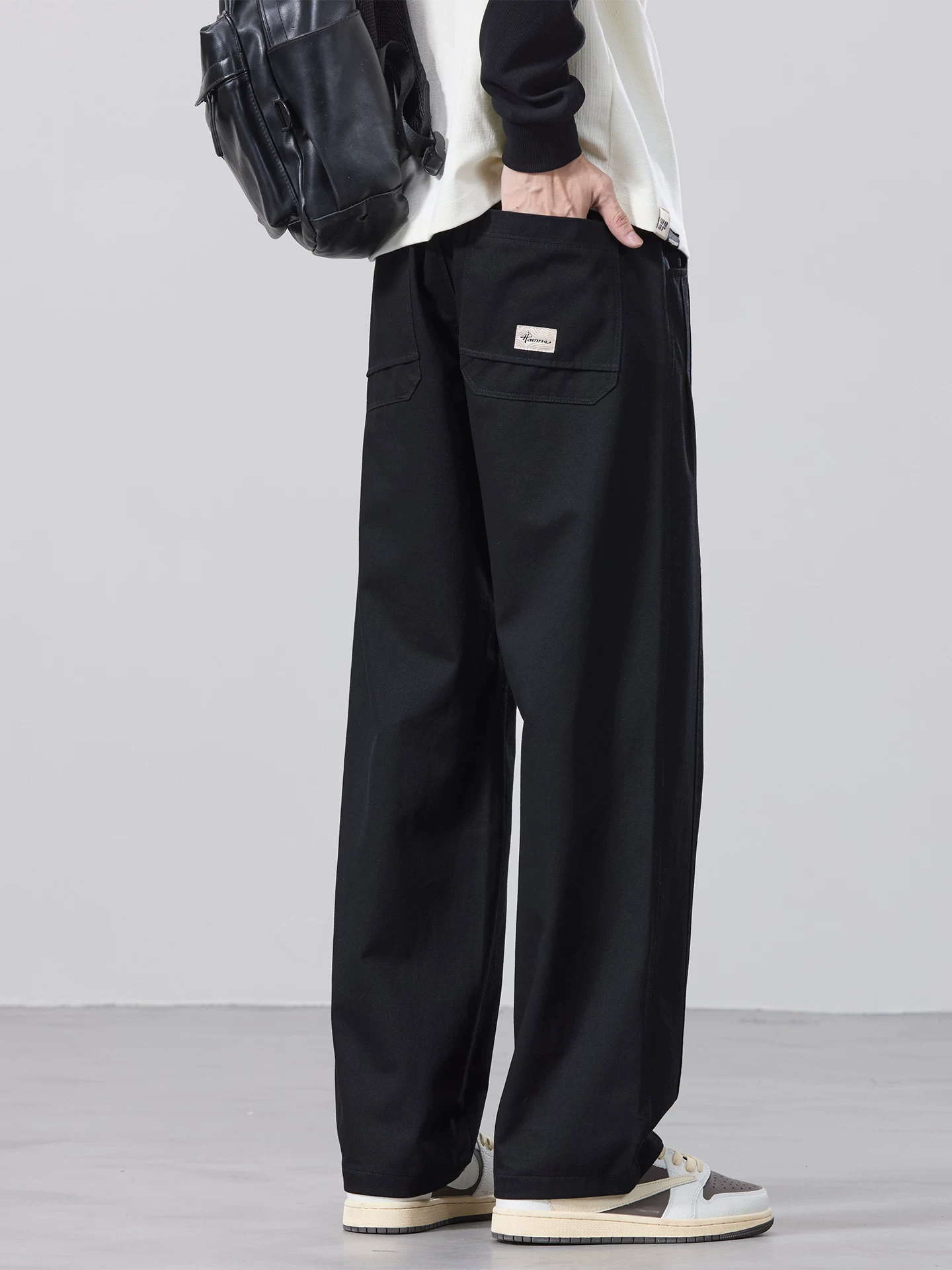 Quần cargo ống thẳng bằng cotton nguyên chất OMZM dành cho nam, dáng rộng mùa thu, quần thường ngày cỡ lớn, thiết kế chắp vá đa năng, quần dài phong cách Nhật Bản