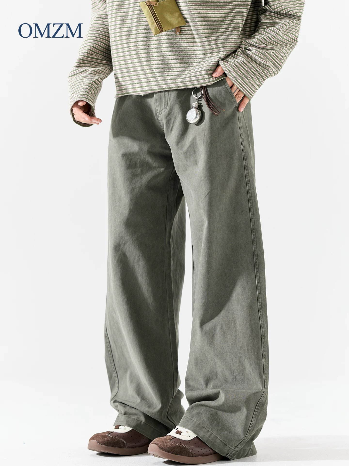 Quần cotton nguyên chất hạng nặng OMZM dành cho nam, quần ống rộng phong cách Nhật Bản mùa thu, quần kaki, quần công nhân lâm nghiệp