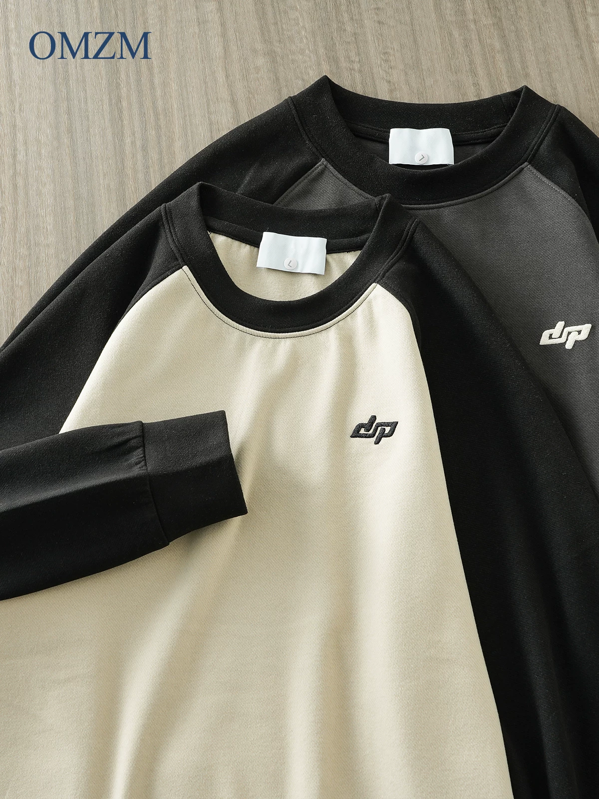 Áo lót giữ nhiệt tay raglan hạng nặng OMZM dành cho nam, mùa thu đông 2025, áo lót giữ ấm, tay dài, áo thun thêu phối màu.