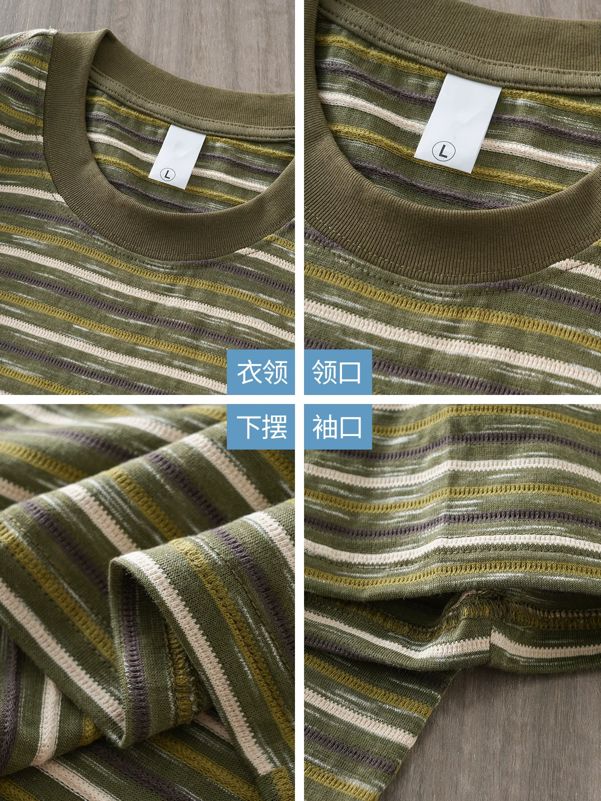 Áo thun ngắn tay sọc hạng nặng kiểu Mỹ OMZM dành cho nam, áo thun cổ tròn dáng rộng mùa hè nửa tay cổ tròn phong cách retro dành cho giới trẻ