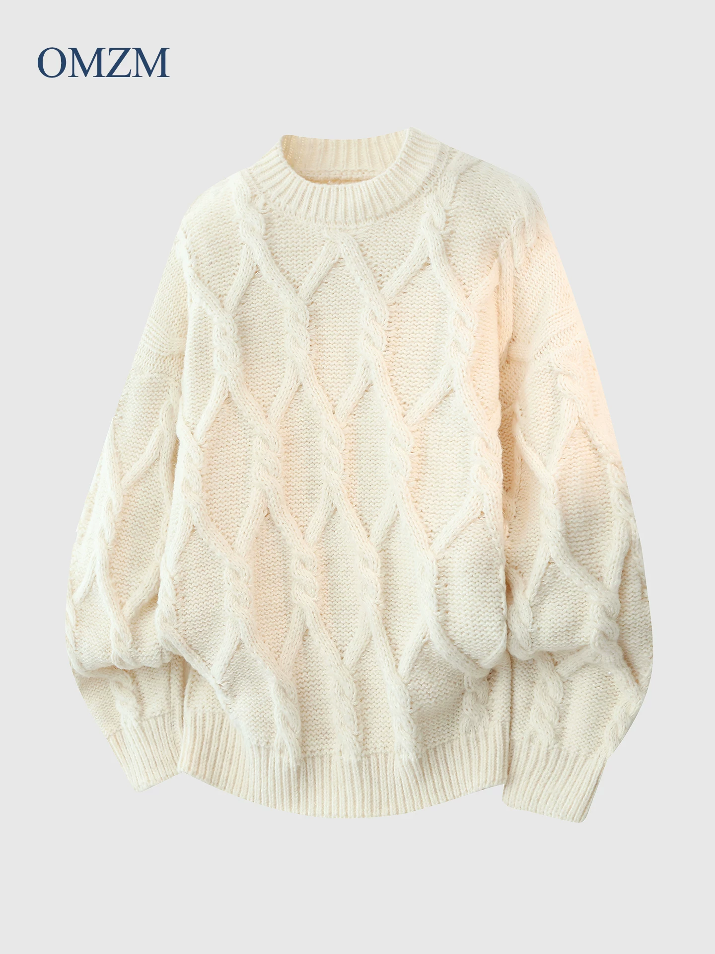 Áo len dệt kim xoắn OMZM dành cho nam, áo sơ mi lót bên trong dày dặn ấm áp mùa đông, áo len dệt kim cổ tròn đơn giản.