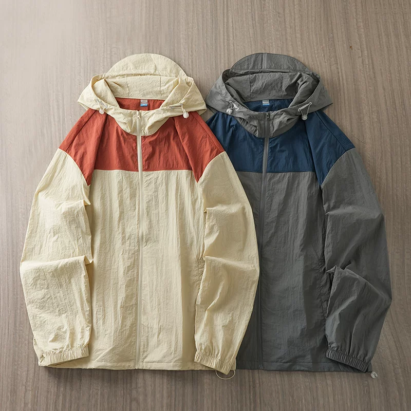 OMZMUPF50+ Quần áo chống nắng bằng lụa băng màu tương phản dành cho nam và nữ, áo khoác chống nước chống tia cực tím ngoài trời mùa hè