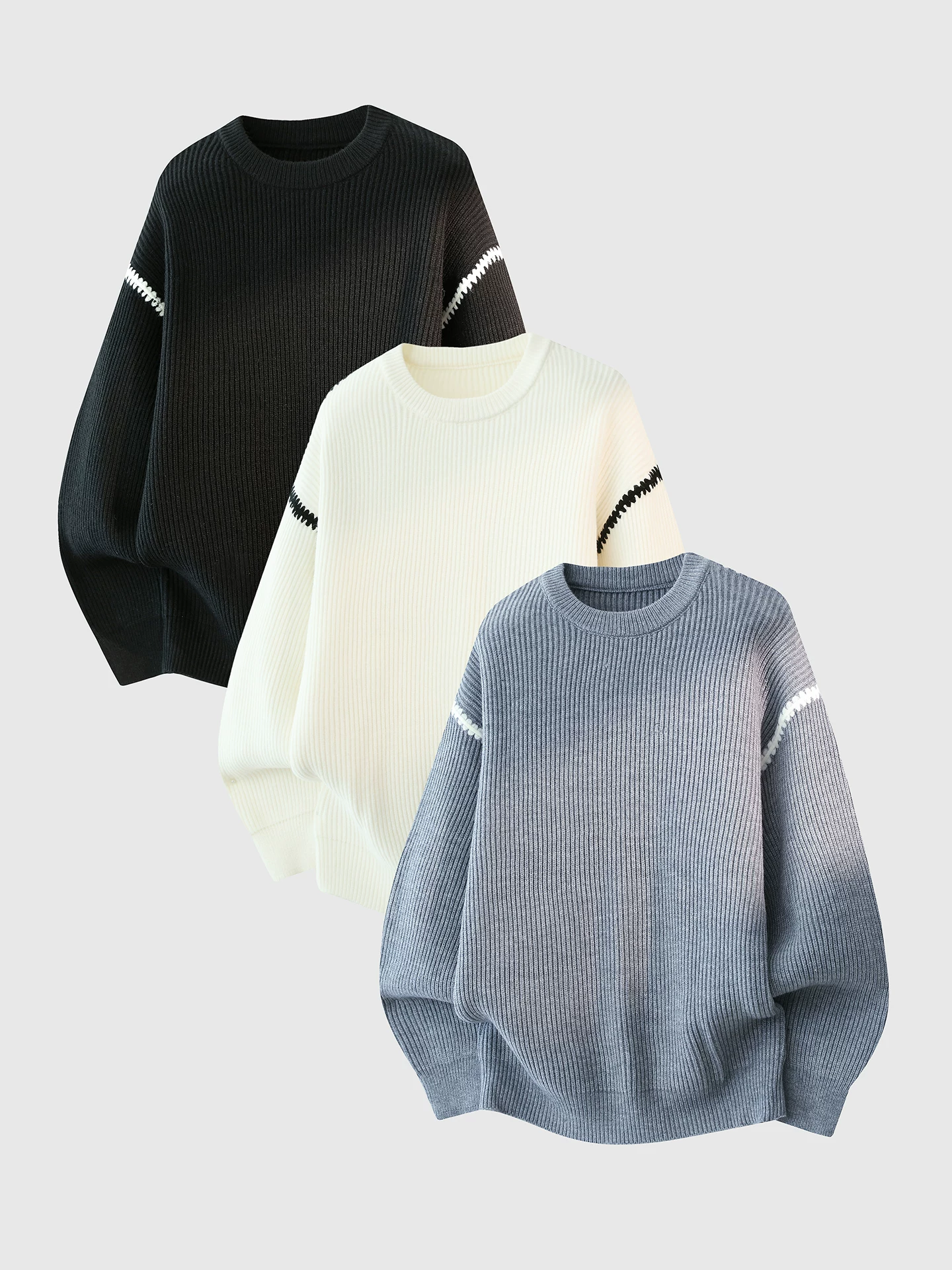 Áo len sọc dọc hạng nặng OMZM810G dành cho nam, áo len dệt kim dày dặn phong cách Mỹ mùa đông, áo lót bên trong ấm áp.